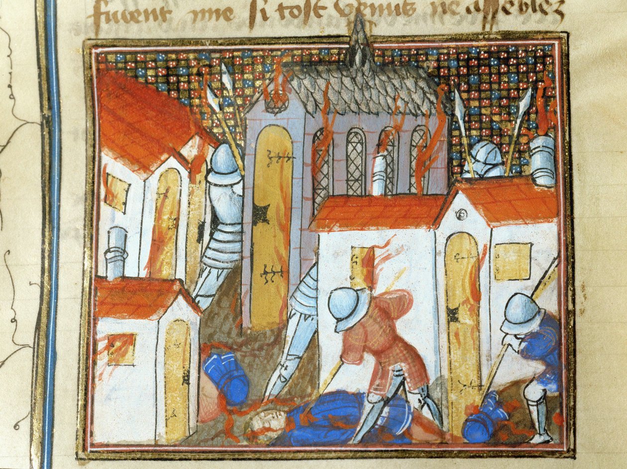 Gli inglesi incendiano la città di San Lo ... da Jean Froissart