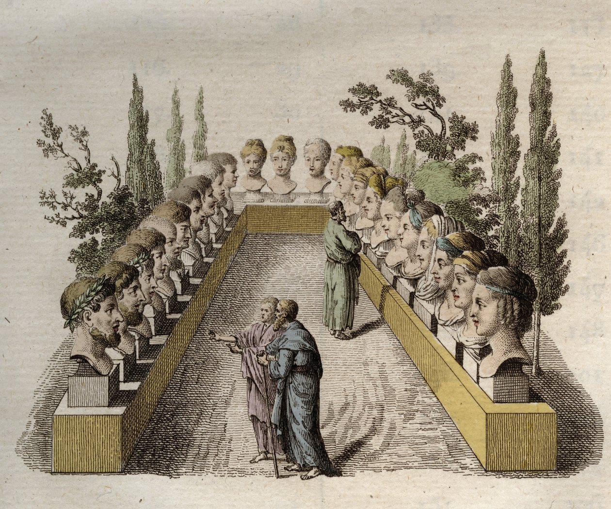 Fisiognomica - Fisiognomonia - Diversi filosofi che osservano e cercano di penetrare diverse fisionomie - incisione del 1808 in "L