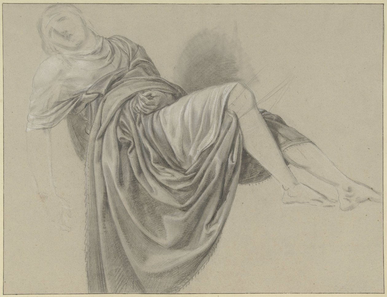 Studio di drappeggio di una donna sdraiata da Jean Grandjean