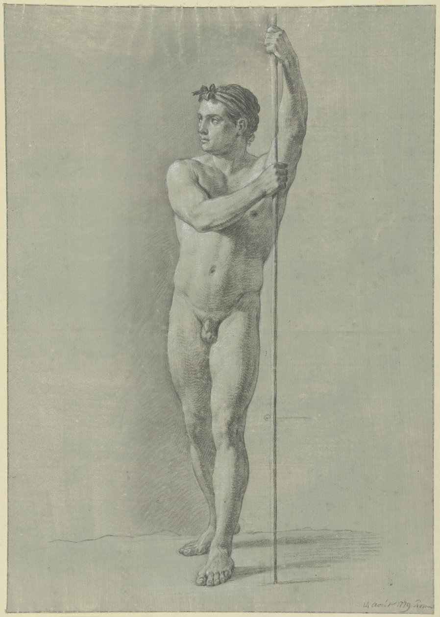 Nudo maschile in piedi con un bastone da Jean Grandjean
