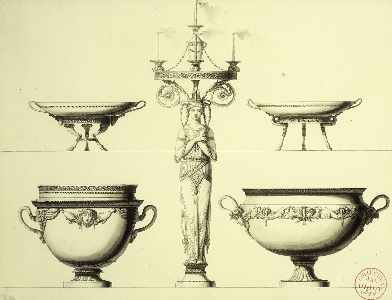 Progetto per un Candelabro a Forma di Donna, Due Coppe d