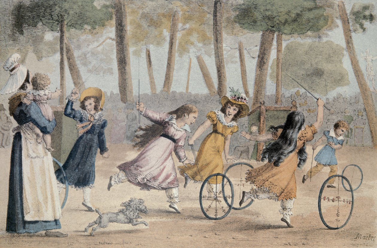 Ragazze che giocano con il cerchio nei giardini del Lussemburgo da Jean Henri Marlet