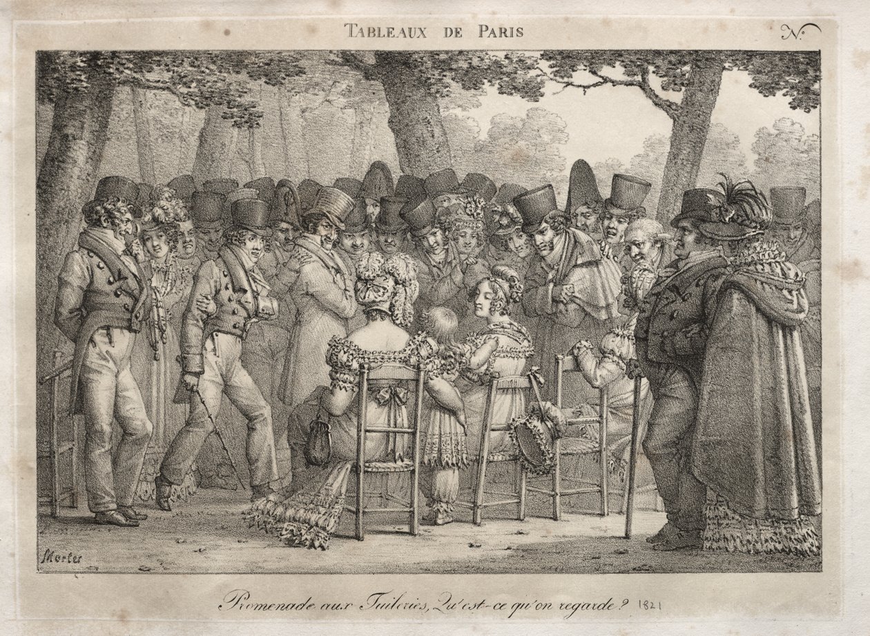 Scene di Parigi: Passeggiata nelle Tuileries. Cosa stanno guardando? da Jean Henri Marlet
