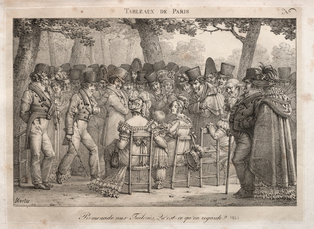 Scene di Parigi: Passeggiata nelle Tuileries. Cosa stanno guardando? da Jean Henri Marlet