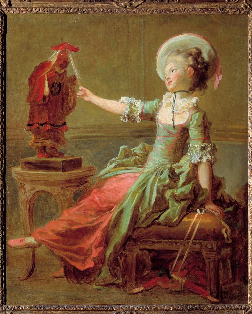 Una giovane ragazza si diverte con una statua cinese tirandosi i capelli da Jean Honore Fragonard