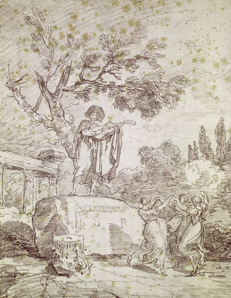 Un Chitarrista Italiano che Suona per Tre Ragazze che Ballano da Jean Honore Fragonard