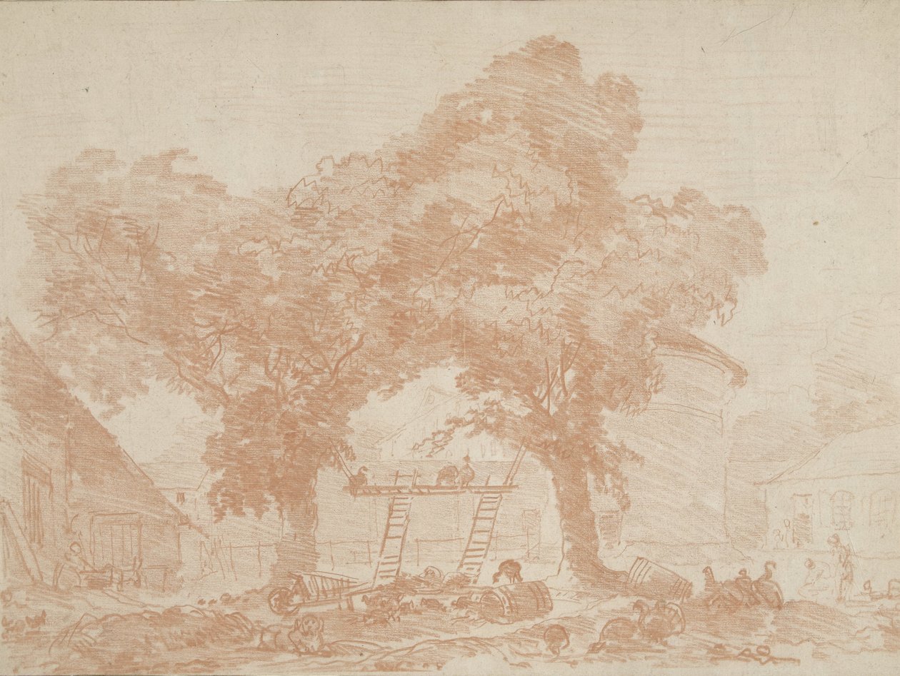 Cortile di Fattoria con Due Alberi, tra cui si Trovano Scale da Jean Honore Fragonard