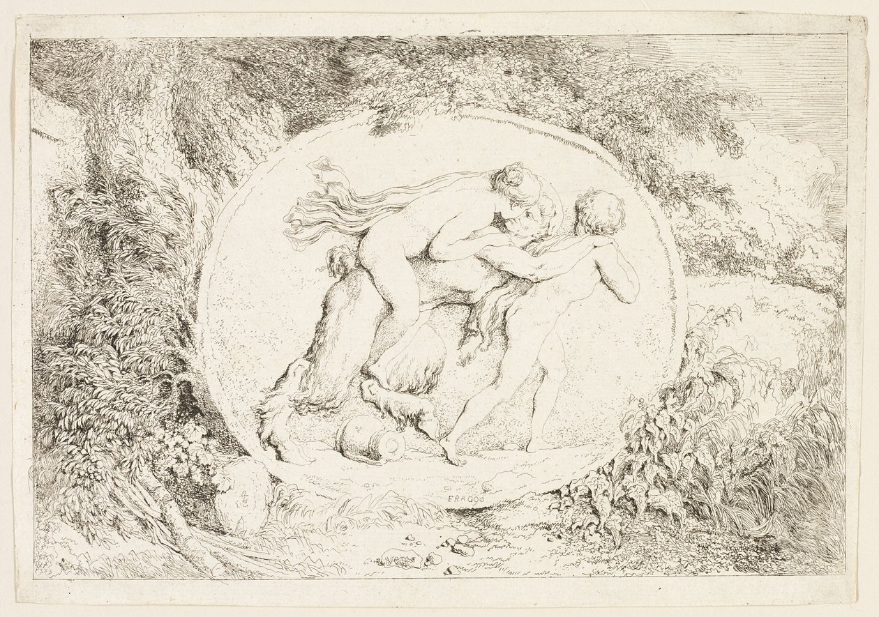 Ninfa in groppa a un satiro, da Baccanali, o giochi dei satiri da Jean Honore Fragonard