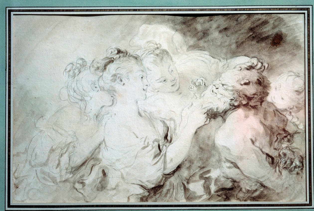 Giovani ragazze che lottano con un satiro. Disegno di Jean Honore Fragonard da Jean Honore Fragonard