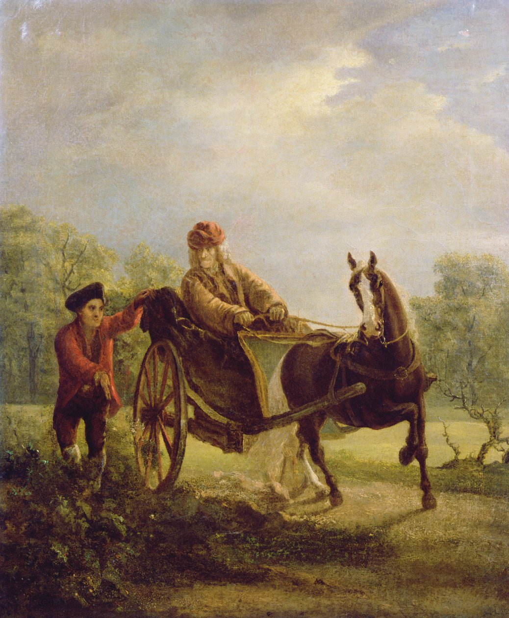 Voltaire (1694-1778) in un cabriolet a Ferney da Jean Huber