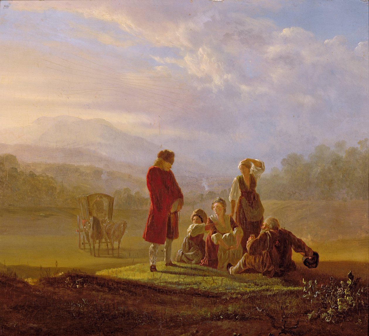 Voltaire che conversa con i contadini a Ferney da Jean Huber