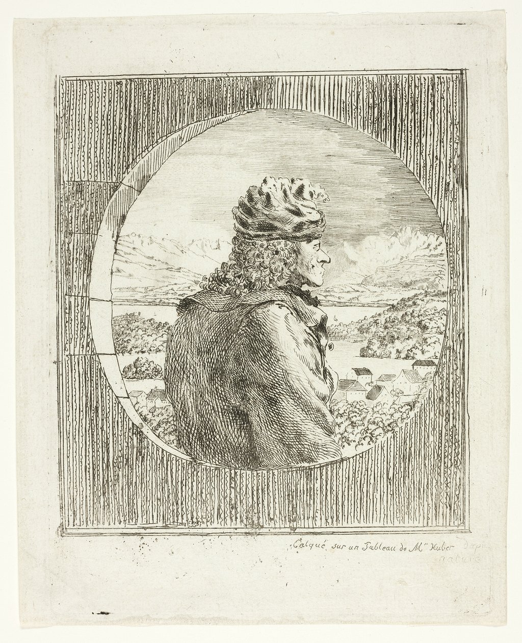 Voltaire visto di profilo da Jean Huber