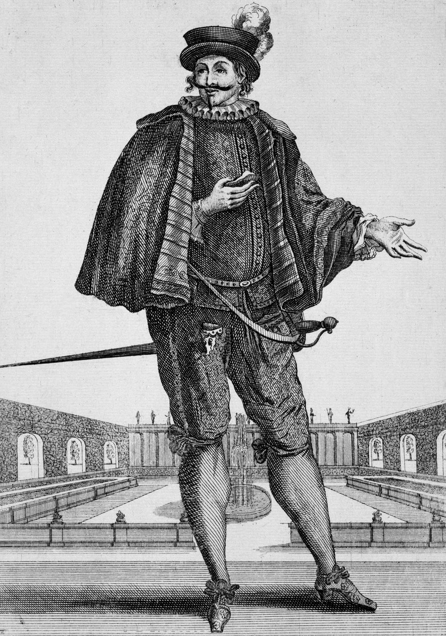 Capitan Spezzaferro, costume di scena, incisione di Jean Berain il Vecchio, Francia da Jean I  Berain