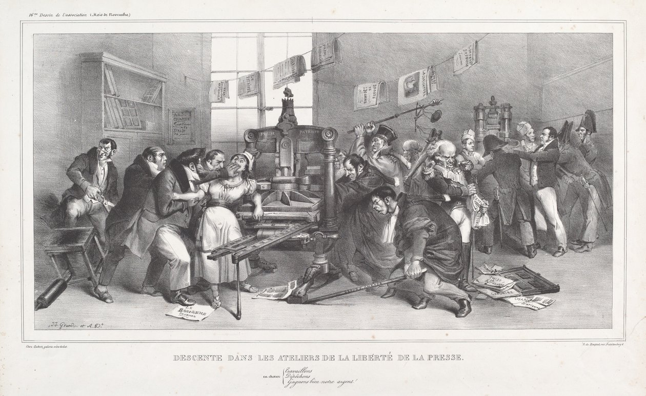Discesa negli atelier della Libertà di stampa da Jean Ignace Isidore Grandville, and Auguste Desperet