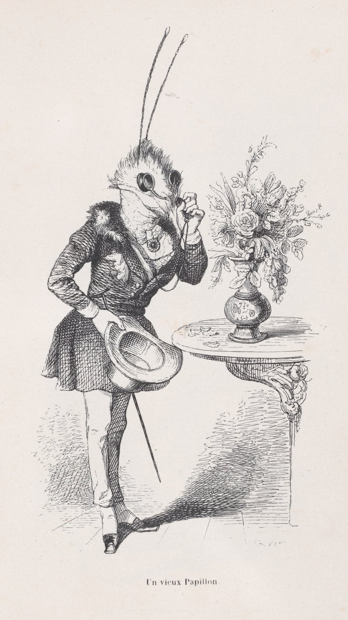 Una vecchia farfalla da Scene della vita privata e pubblica degli animali, ca. 1837-47 da Jean Ignace Isidore Gérard