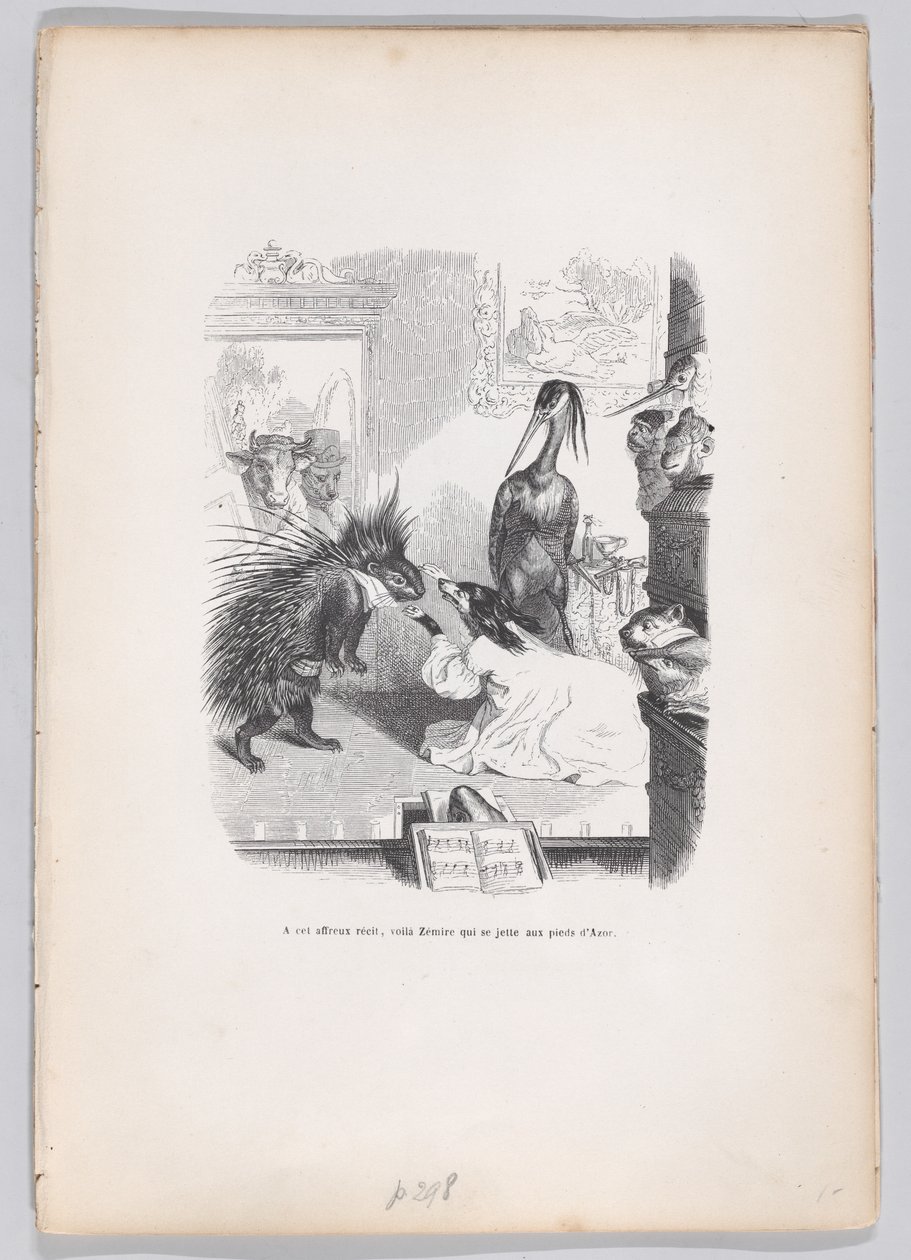 A questa storia spaventosa, Zemire si getta ai piedi di Azor da Scene da ..., ca. 1837-47 da Jean Ignace Isidore Gérard