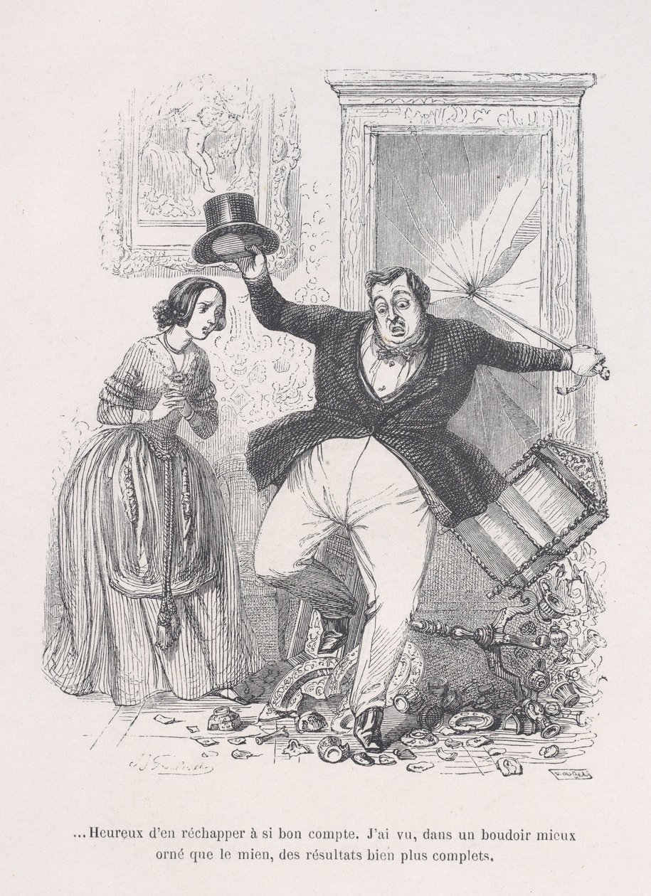 ...Felice di cavarsela così a buon mercato. da Le piccole miserie della vita umana, 1843 da Jean Ignace Isidore Gérard