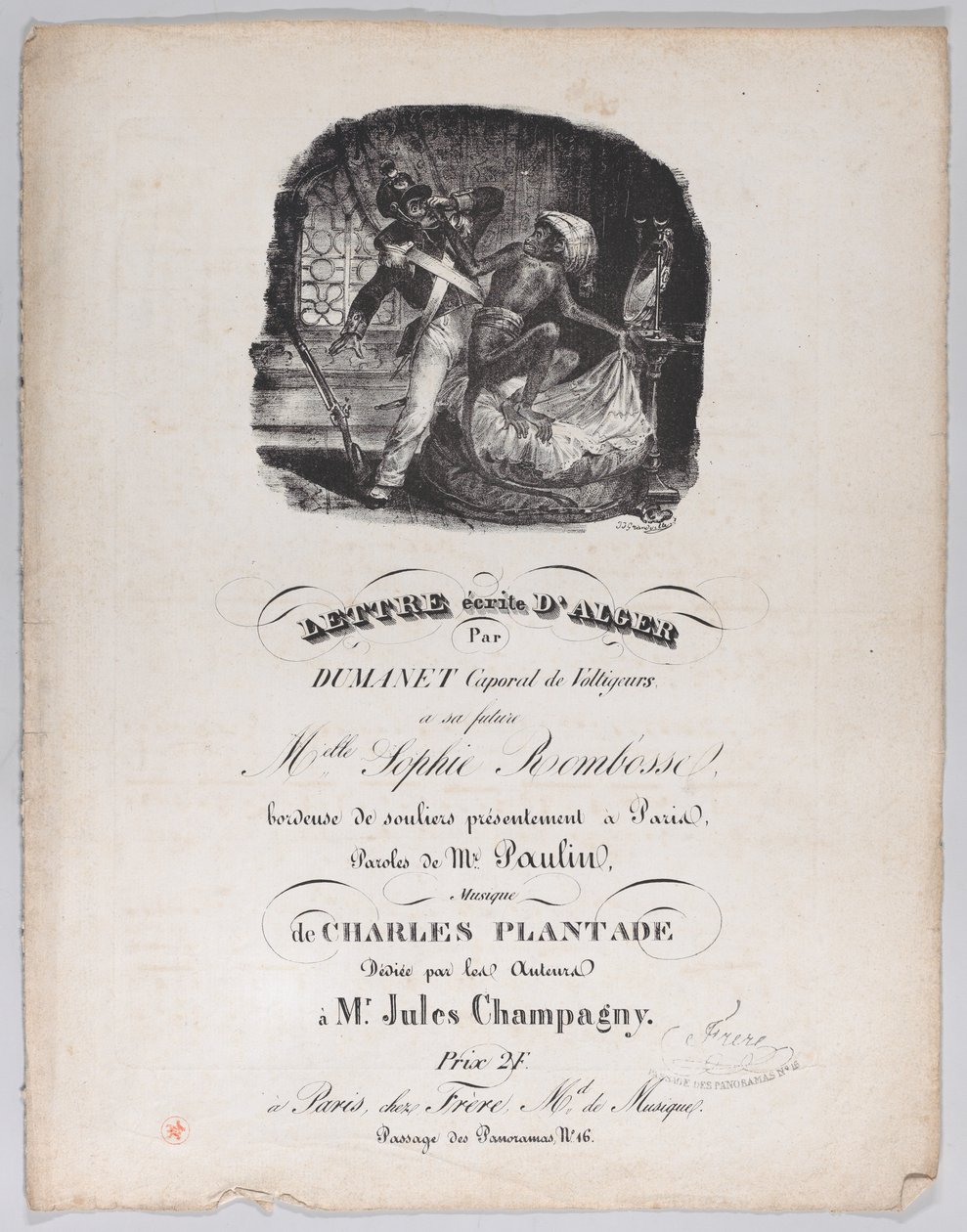 Lettera scritta da Algeri, ca. 1835 da Jean Ignace Isidore Gérard