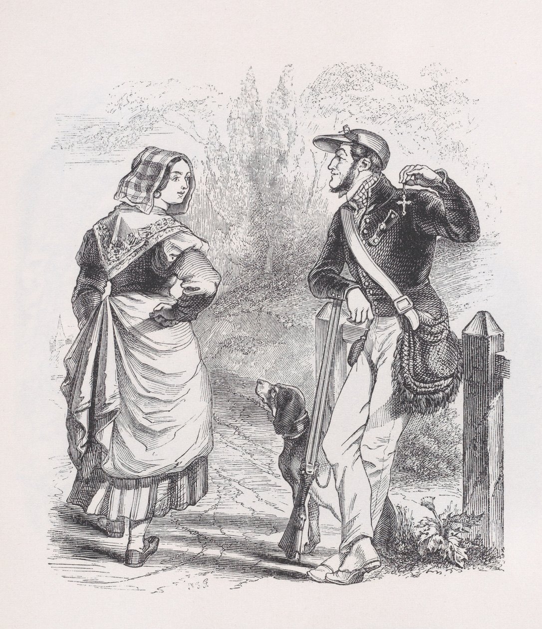 Il cacciatore e la lattaia da Le opere complete di Béranger da Jean Ignace Isidore Gérard