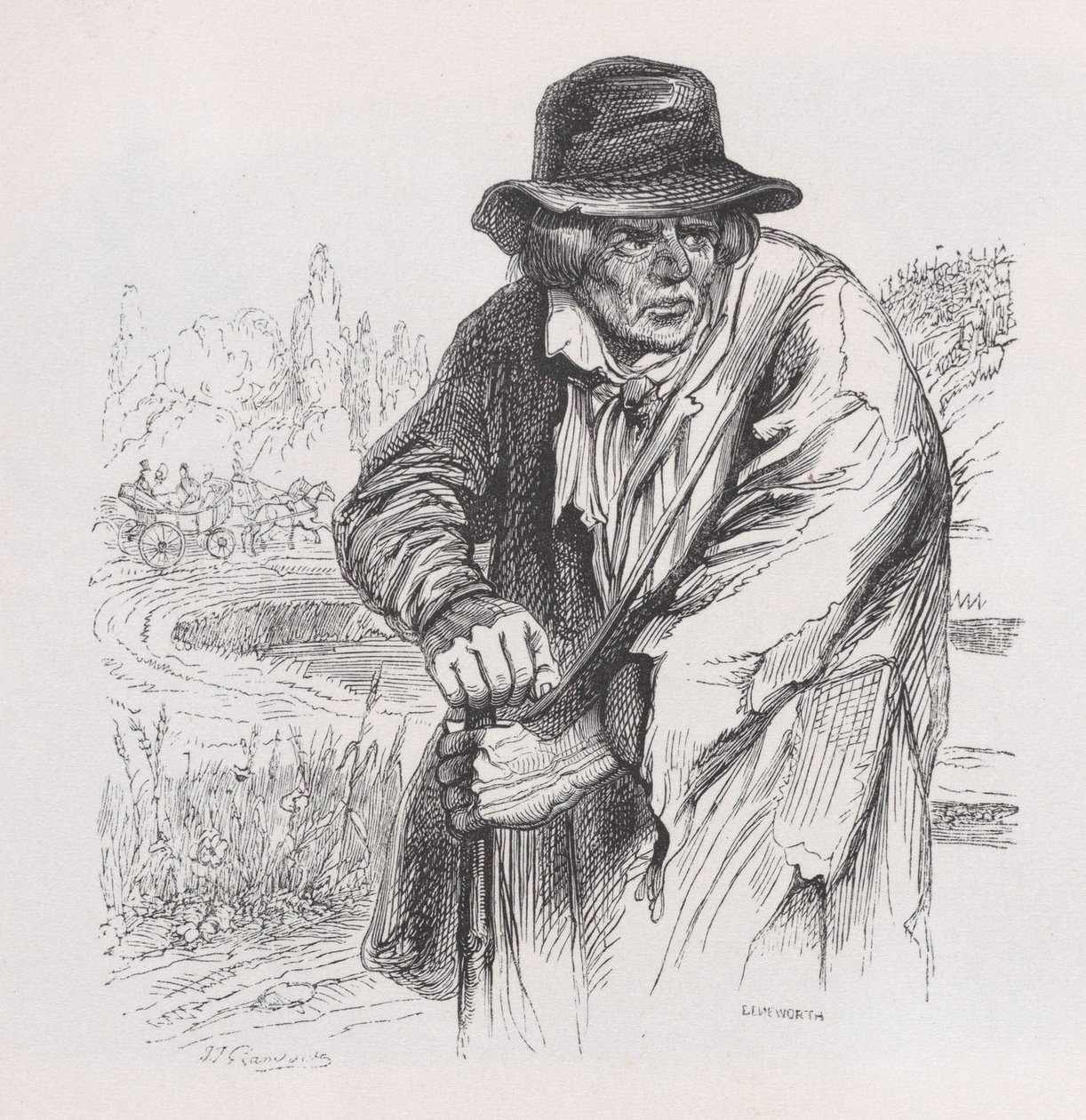 Il vecchio vagabondo dalle Opere complete di Béranger, 1836 da Jean Ignace Isidore Gérard
