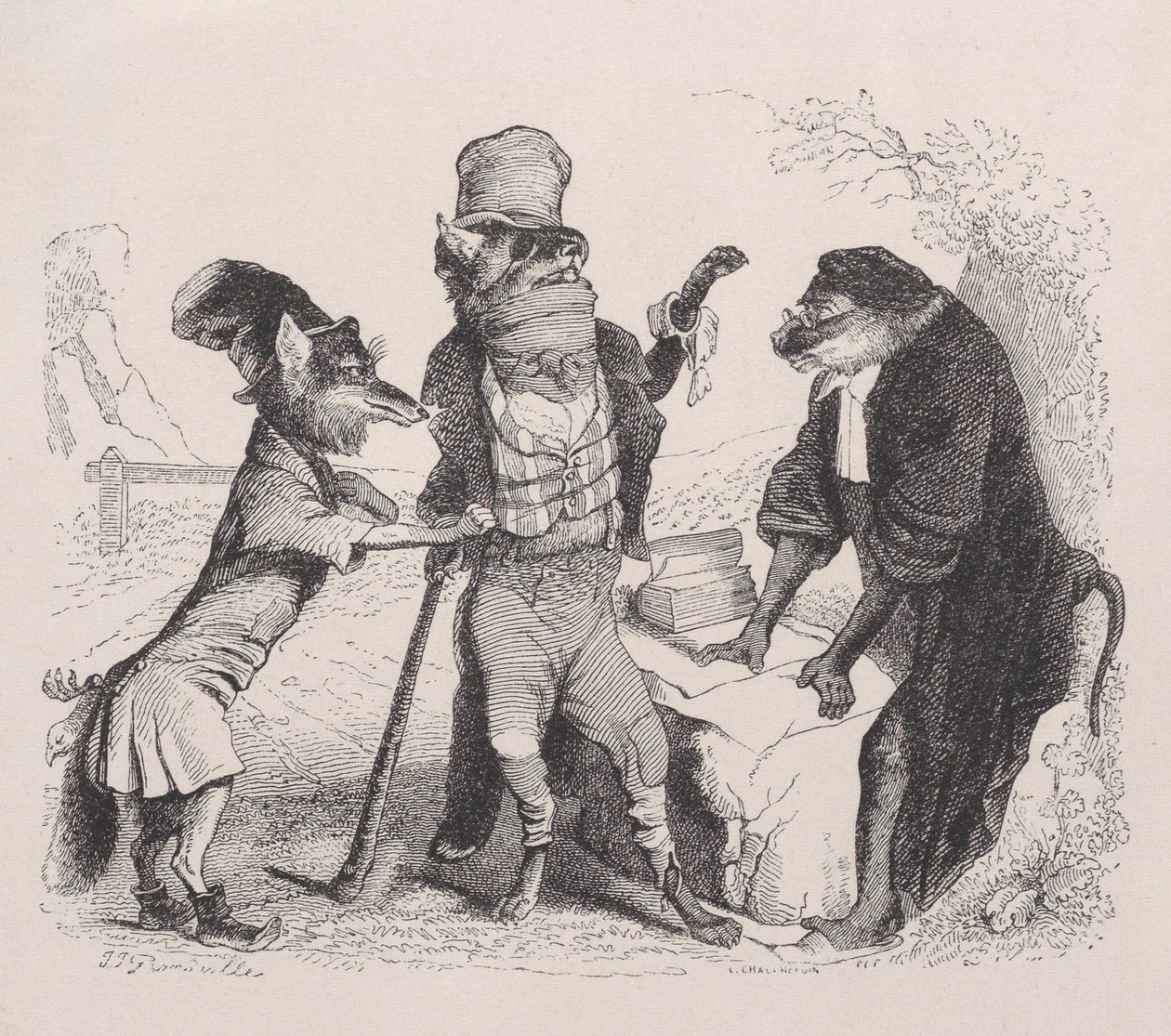 Il lupo che supplica contro la volpe, davanti alla scimmia da Jean Ignace Isidore Gérard