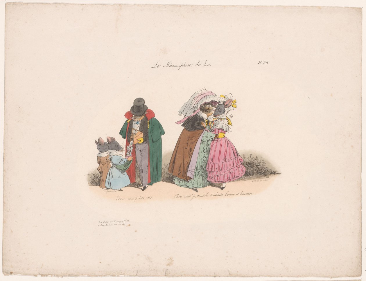 Gatti che si comportano amichevolmente con i topi da Jean Ignace Isidore Gérard Grandville