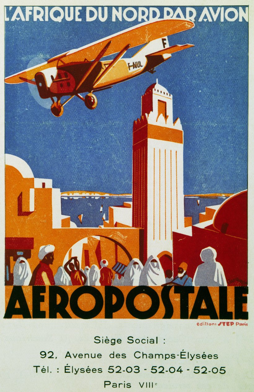 Aeropostale (posta aerea), collegamenti aerei con il Nord Africa, cartellone pubblicitario, Francia da Jean Jacquelin