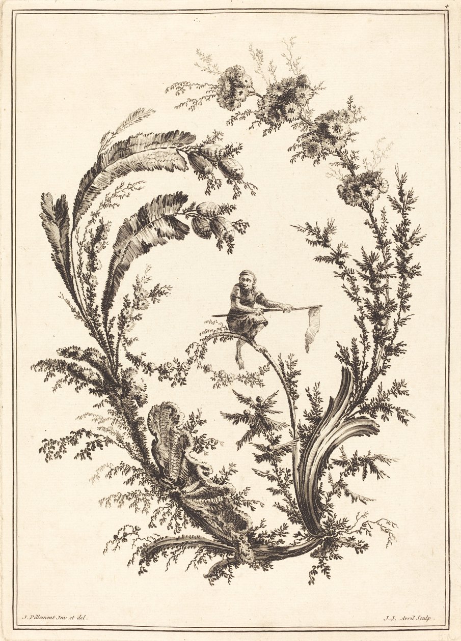Ornamento con una scimmia da Jean Jacques Avril I after Jean Baptiste Pillement