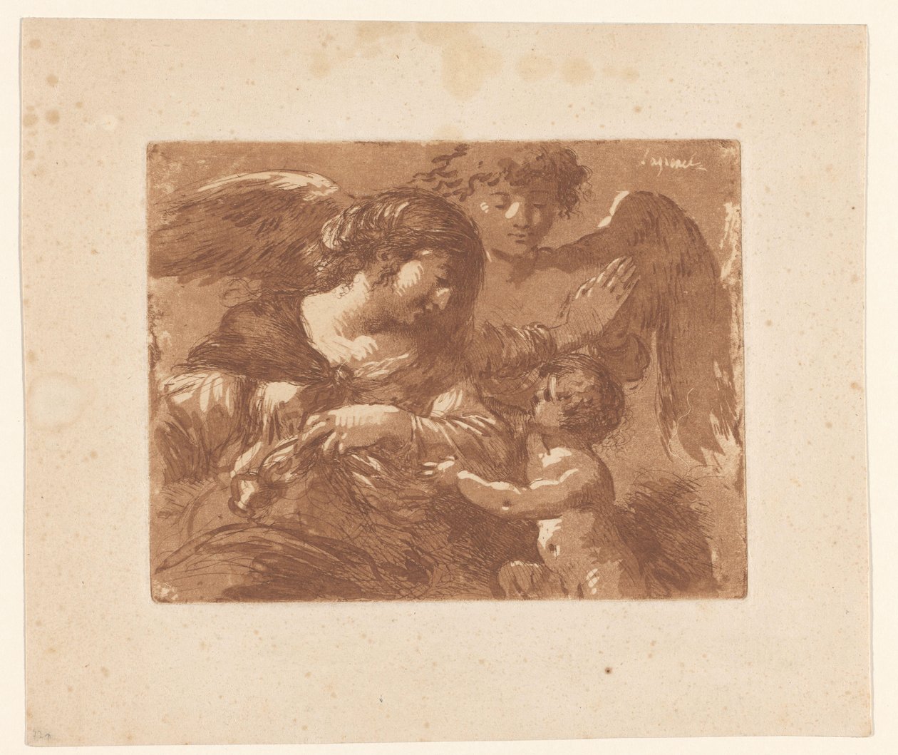 Madre con bambino e un angelo custode da Jean Jacques II Lagrenee