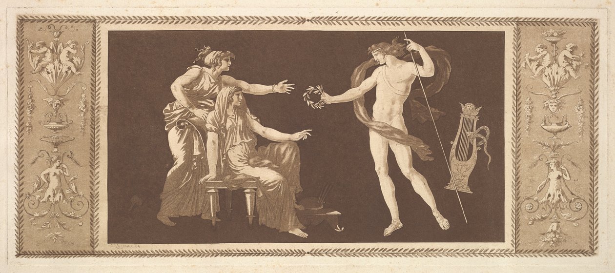 Apollo che incorona le arti, dal Recueil de Différentes Compositions da Jean Jacques Lagrenee