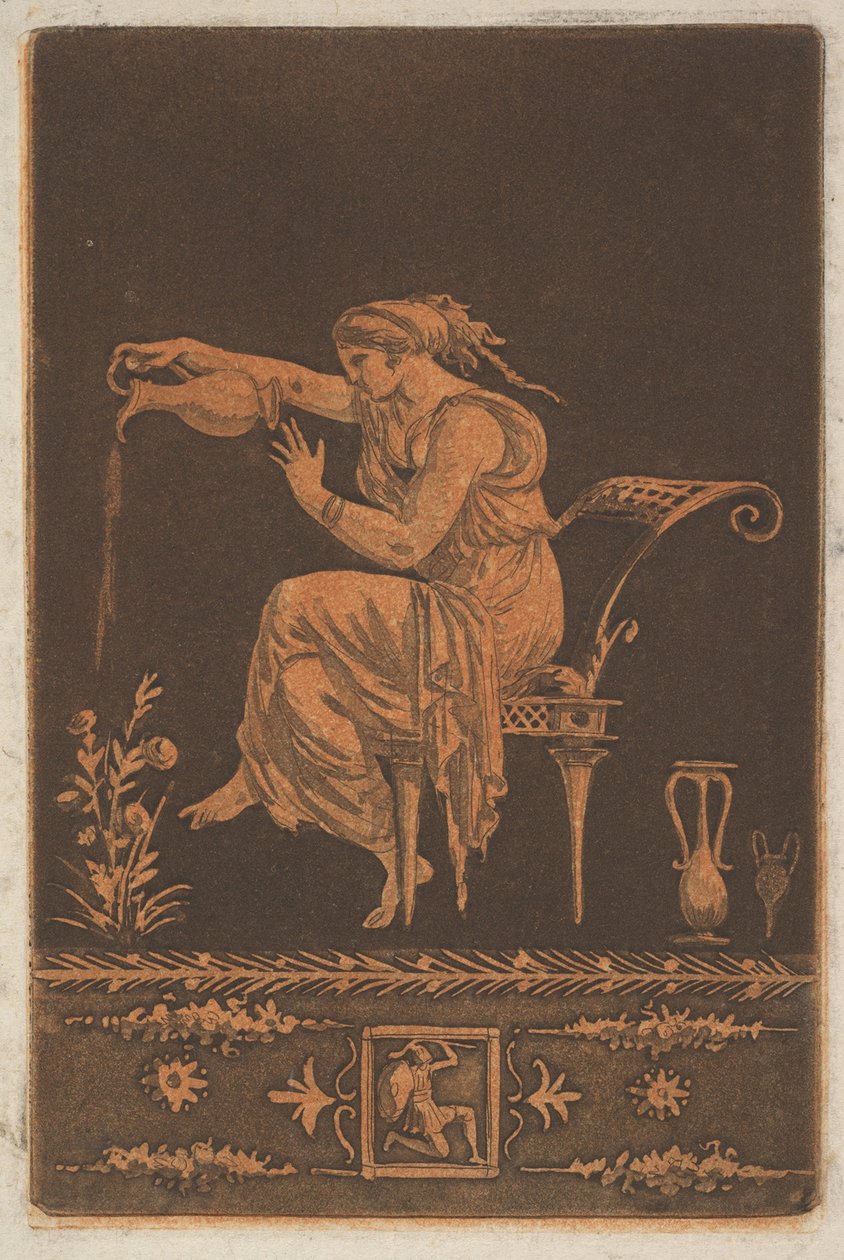 Giovane Donna Drappeggiata, Seduta, che Annaffia una Pianta da Jean Jacques Lagrenee