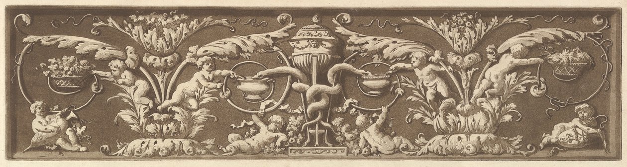 Fregio ornamentale con putti e serpenti intrecciati, da Recueil de Différentes Compositi..., 1784 da Jean Jacques Lagrenee