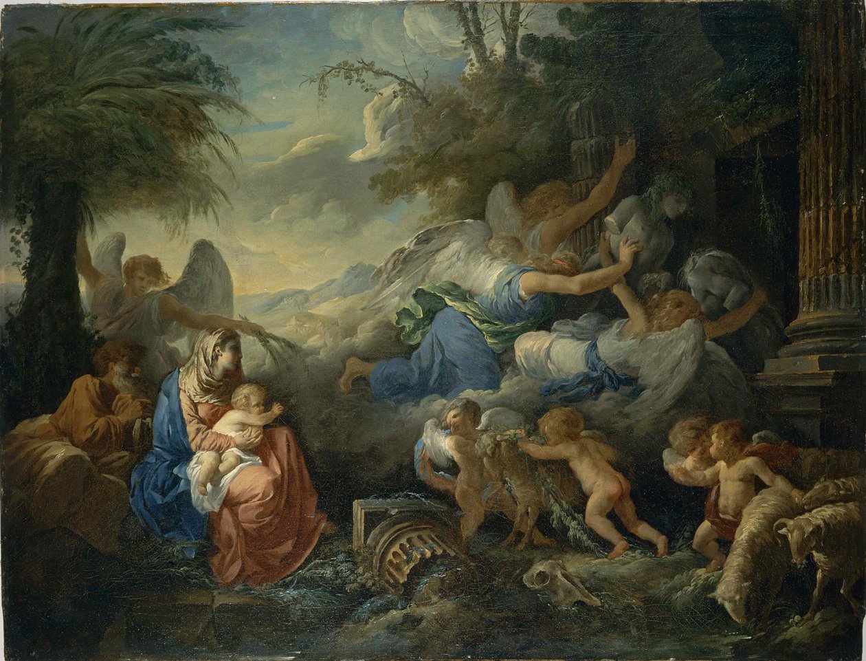 La caduta degli idoli e il riposo durante la fuga in Egitto, ca 1775 da Jean Jacques Lagrenee