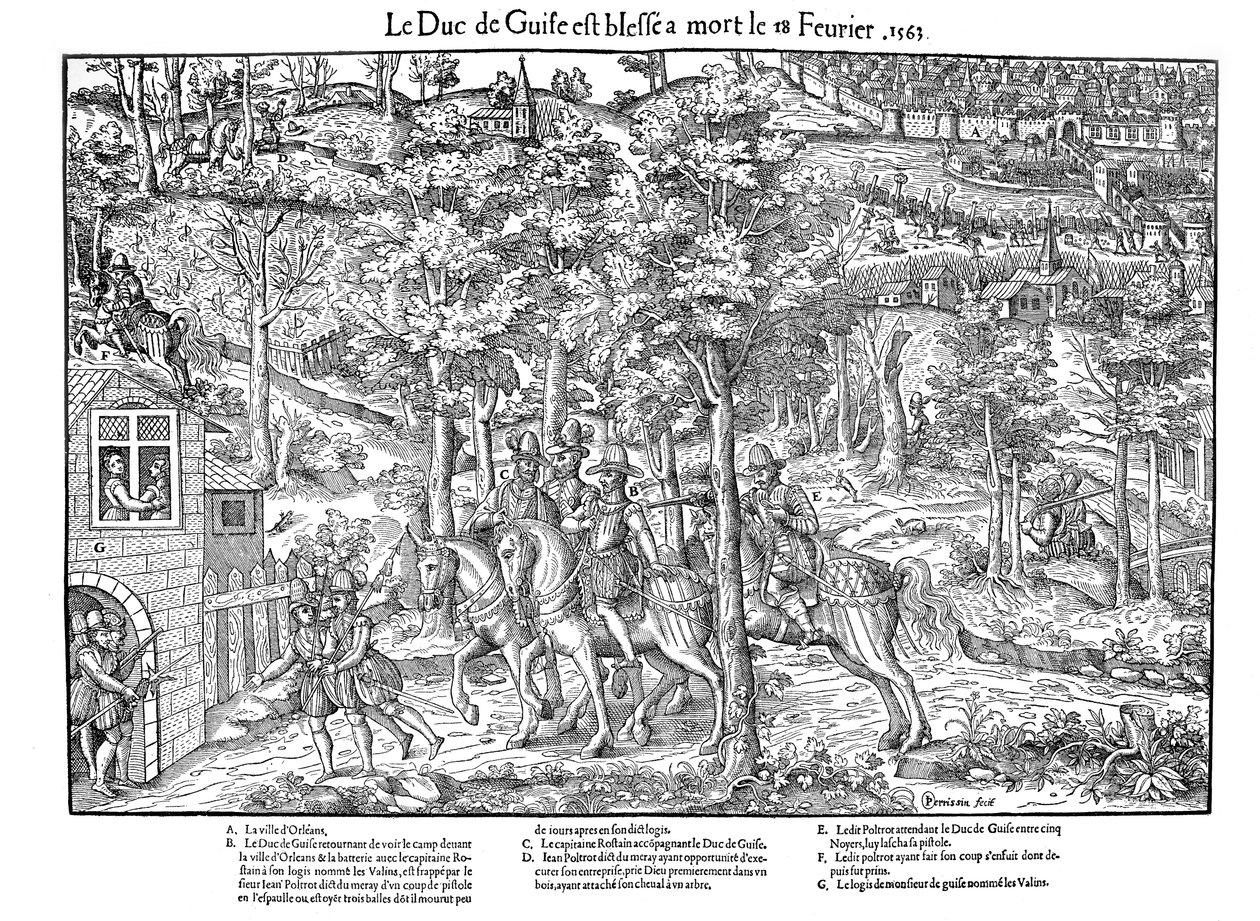 Omicidio di François de Lorraine, Duca di Guise, Guerre di religione francesi, 18 febbraio 1563 da Jean Jacques Perrissin