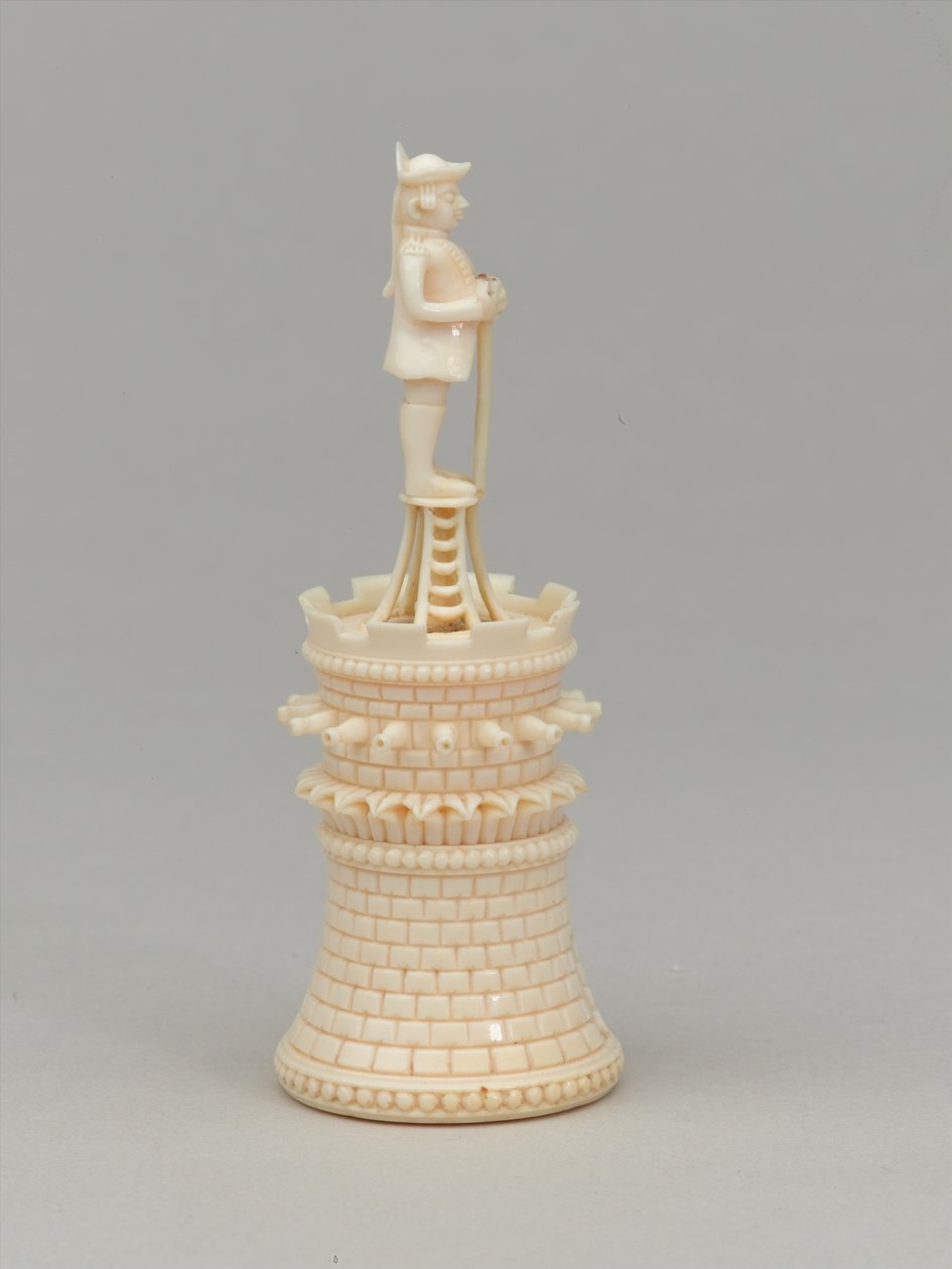 Torre bianca, pezzo degli scacchi, India, circa 1820 da Jean Jacques Scherrer