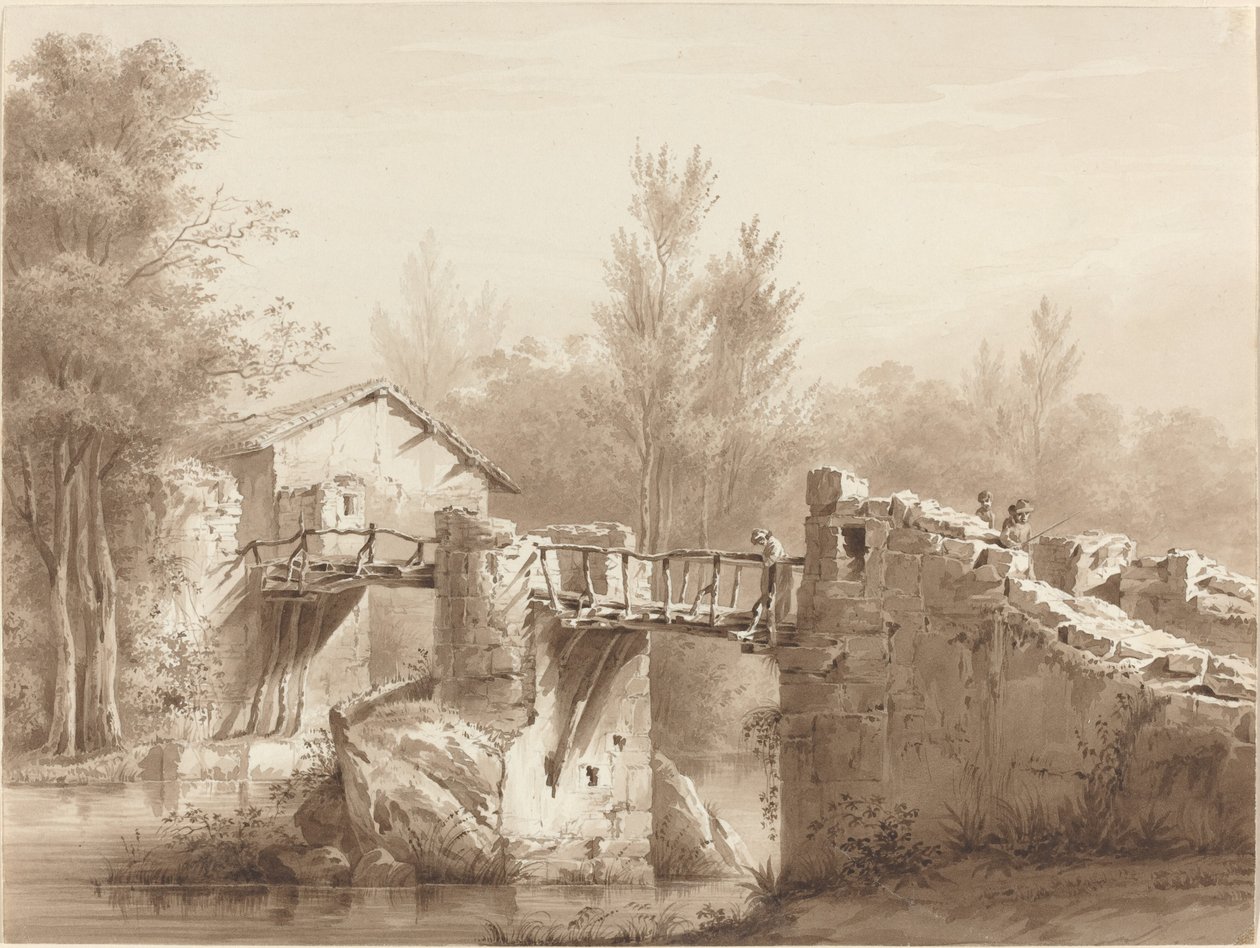 Strada di campagna su un antico ponte da Jean-Jacques de Boissieu