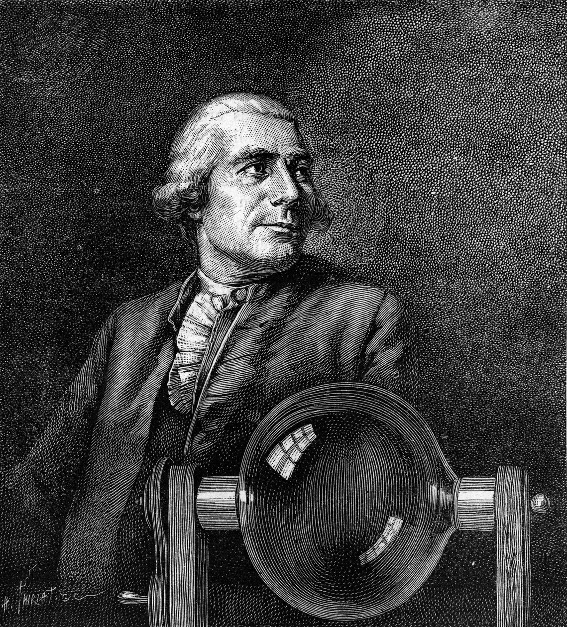 Ritratto di Joseph de Montgolfier (1740-1810), industriale francese, inventore della mongolfiera. (Dal ritratto di Boissieu, al Museo di Lione). Incisione in "La Nature: revue des sciences et de leurs applicazioni aux arts et a l