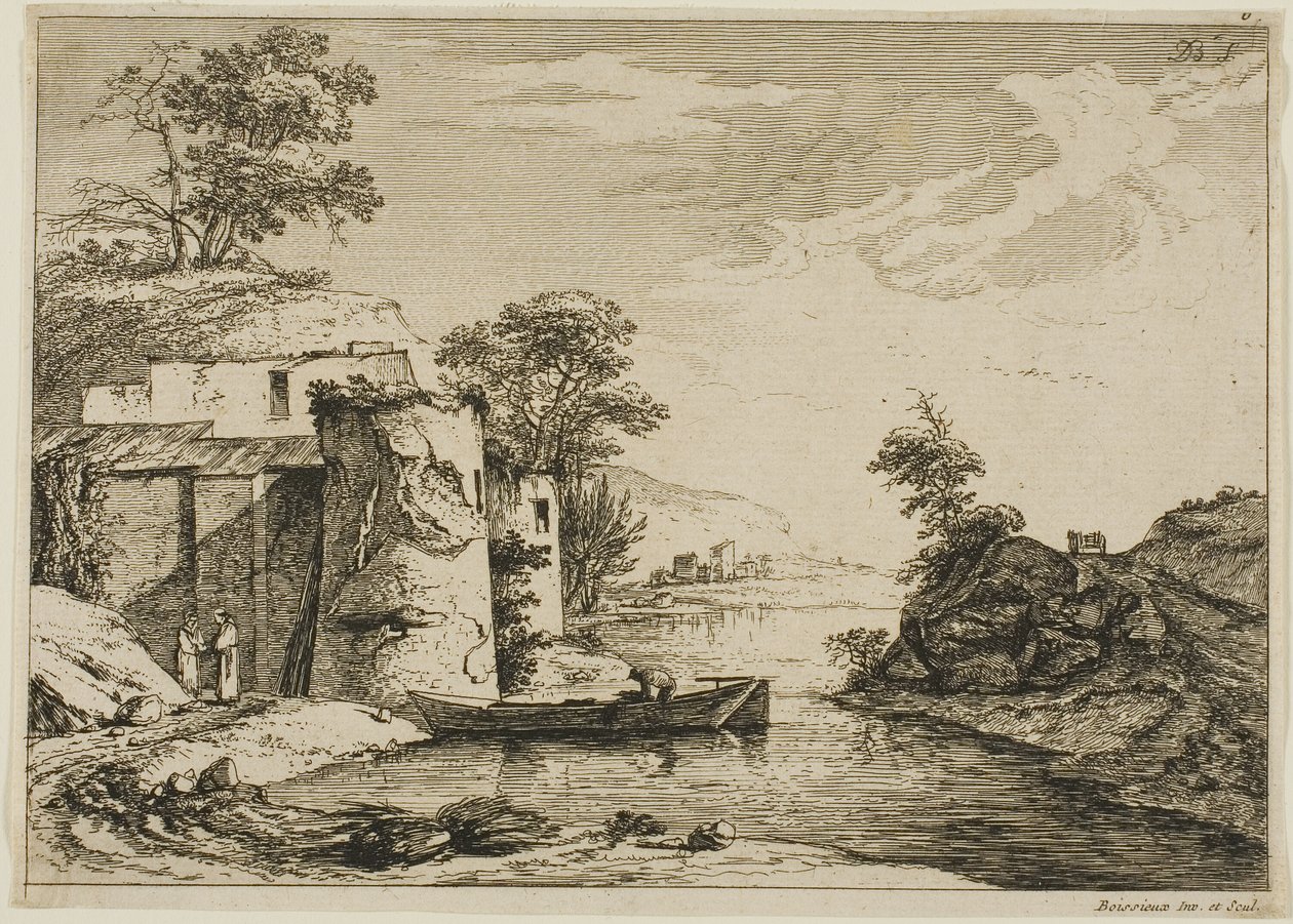 La vecchia torre al bordo di un fiume da Jean Jacques de Boissieu