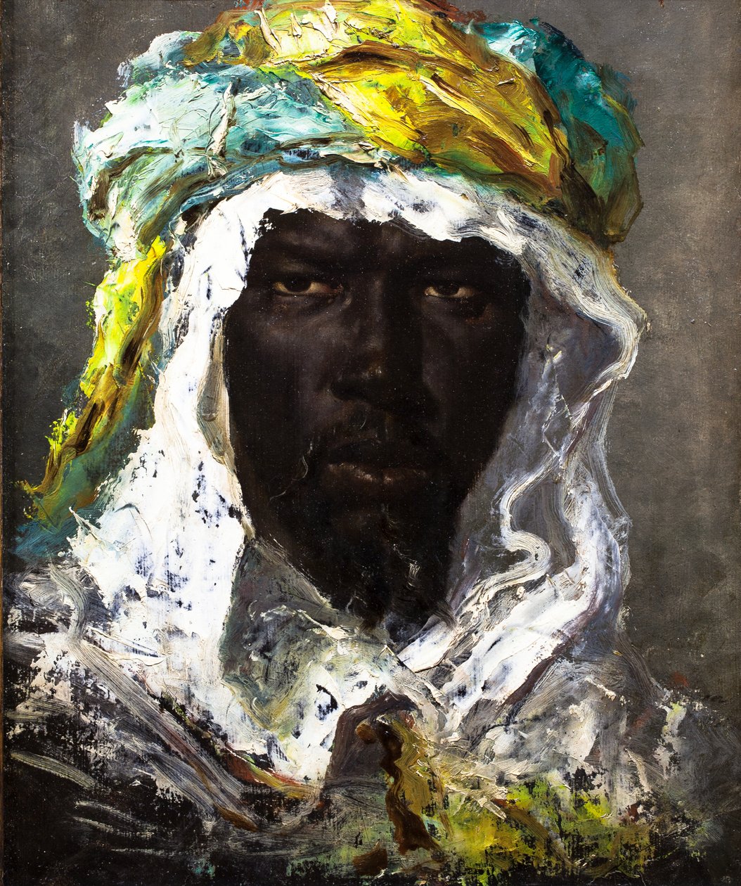 Tete de Maure, 1875 circa (olio su carta appoggiato su tela) da Jean Joseph Benjamin Constant