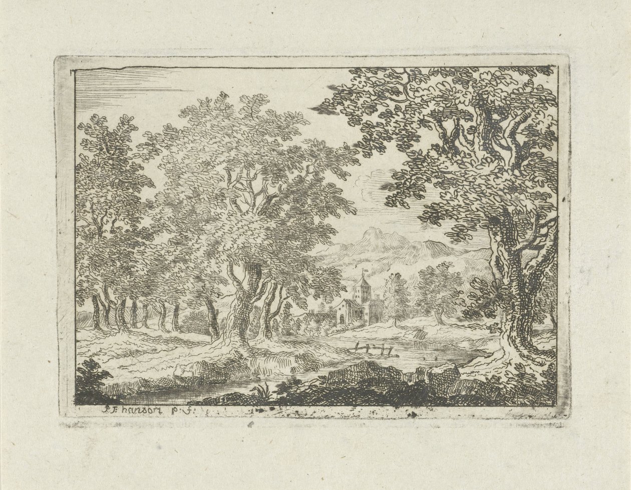 Paesaggio fluviale alberato da Jean Joseph Hanson