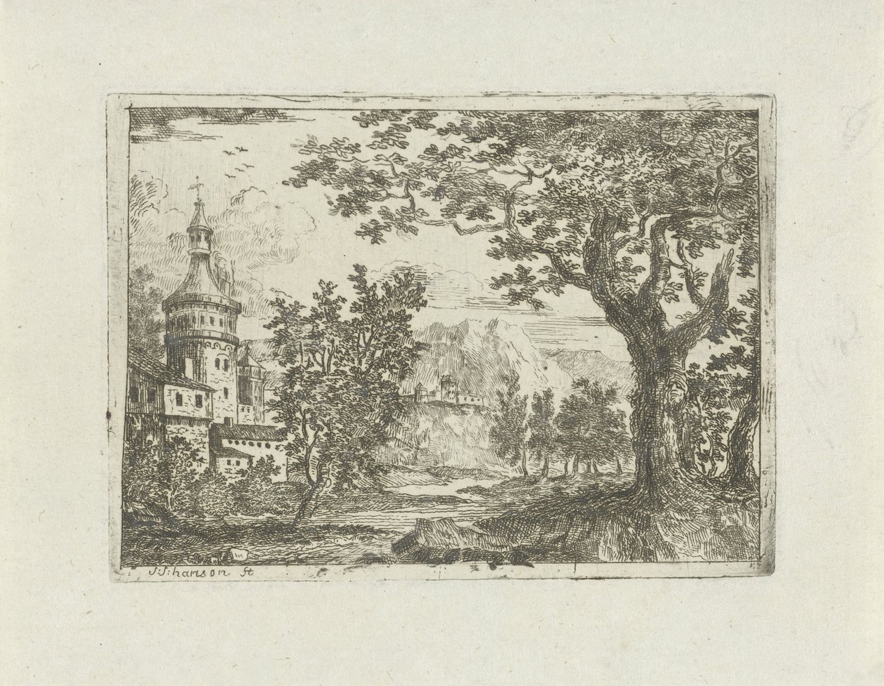 Paesaggio con torre rotonda da Jean Joseph Hanson