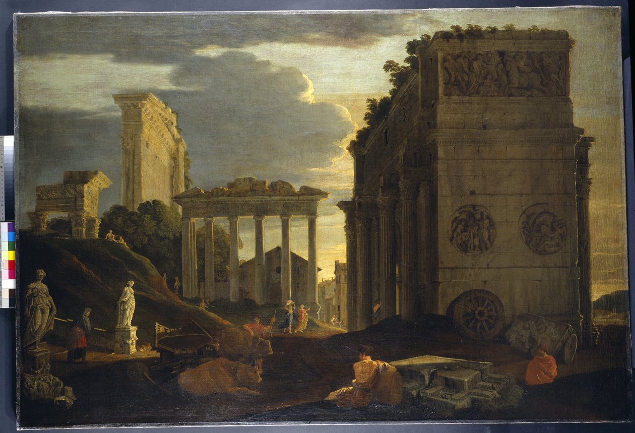 Veduta di capriccio con figure presso un arco trionfale e i Templi di Saturno e Giove Tonante da Jean Lemaire