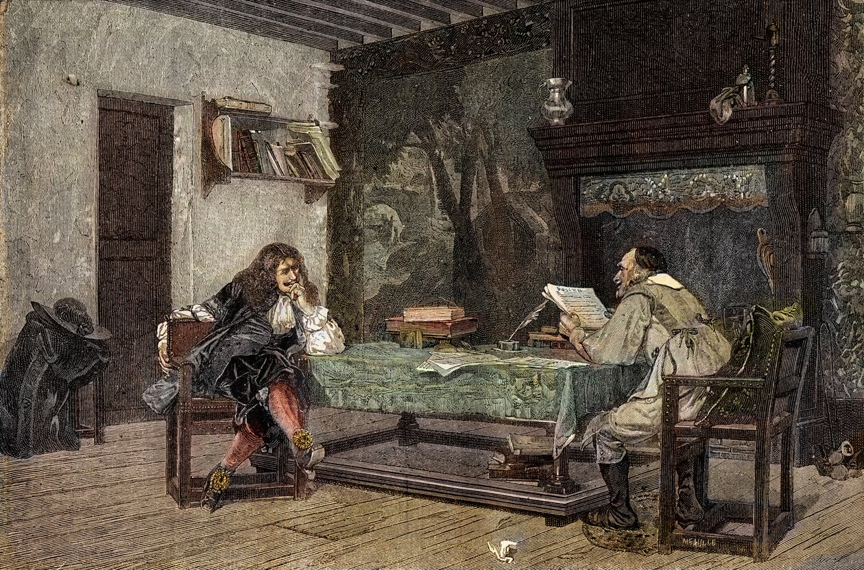 Collaborazione tra Jean Baptiste Moliere e Pierre Corneille, drammaturghi francesi - incisione dopo il dipinto di Jean-Leon Gerome da Jean Leon (after) Gerome