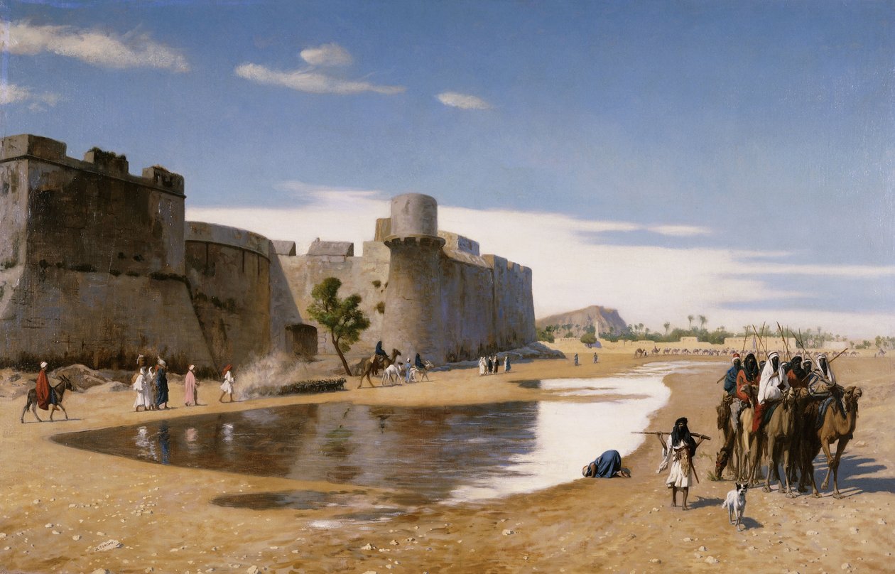 Una carovana araba fuori da una città fortificata, c.1895 da Jean Leon Gerome