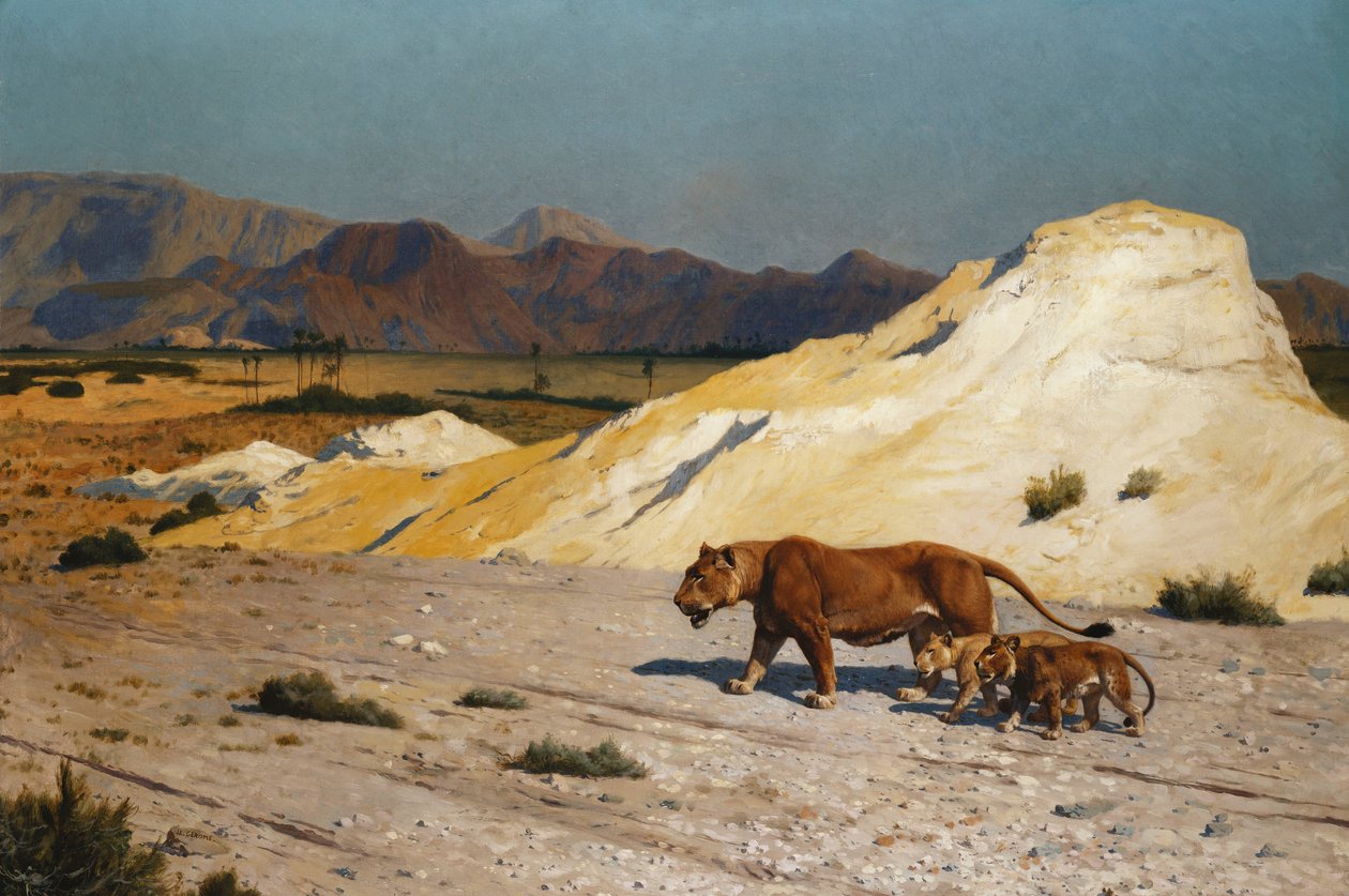 Leonessa e cuccioli da Jean Leon Gerome