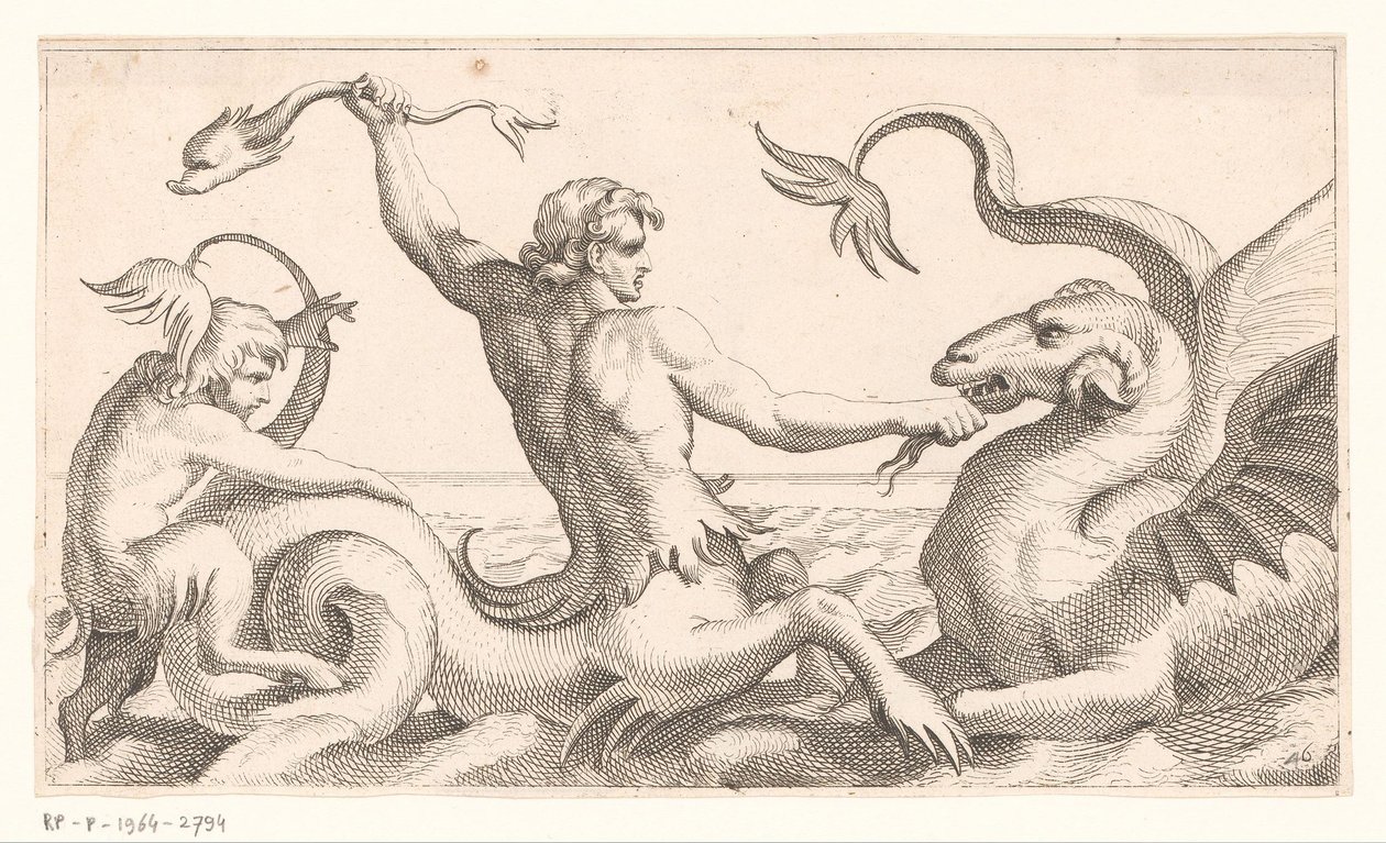 Tritone in lotta con un mostro marino da Jean Lepautre (attributed to)