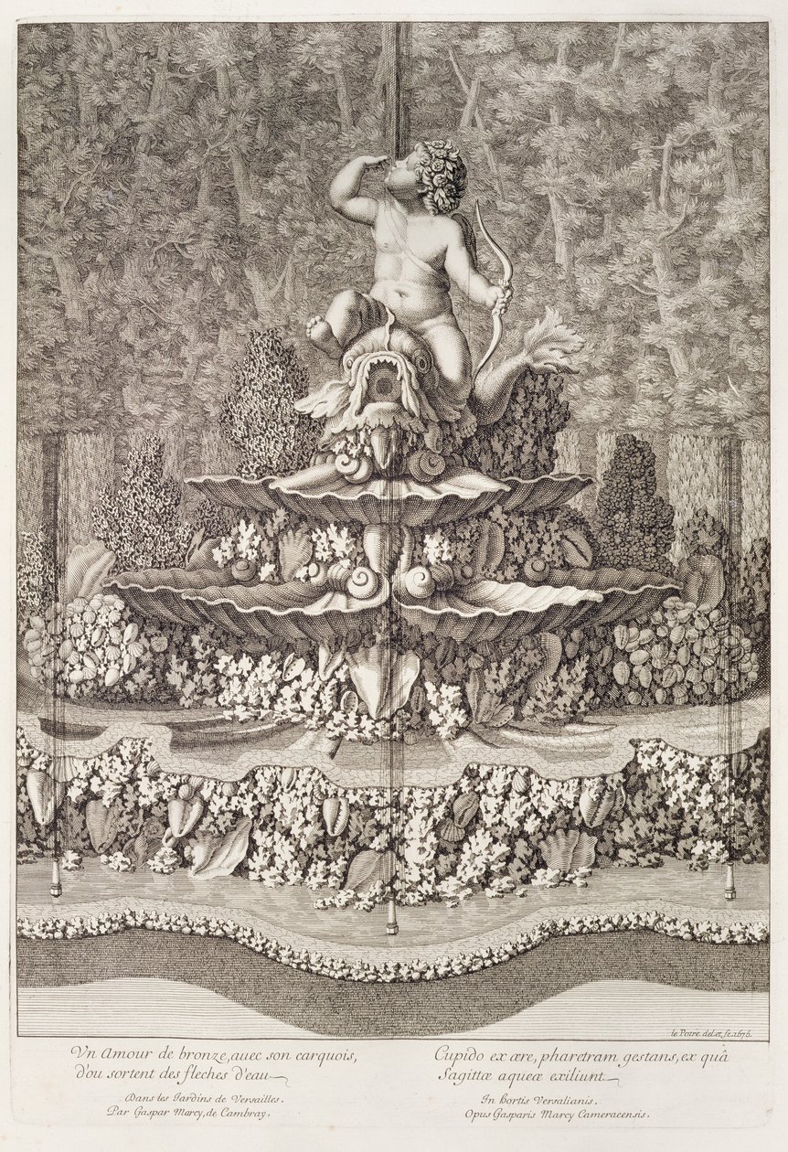 Fontana con cupido di Gaspar Marcy a Versailles, 1676 da Jean Lepautre