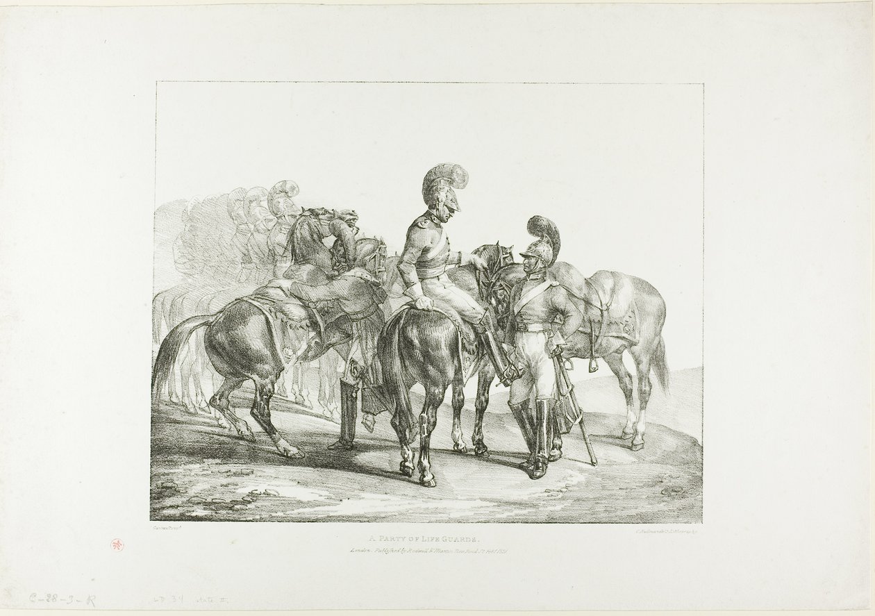 Un gruppo di guardie della vita, tavola 5 da Vari soggetti disegnati dal vero su pietra da Jean Louis André Théodore Géricault
