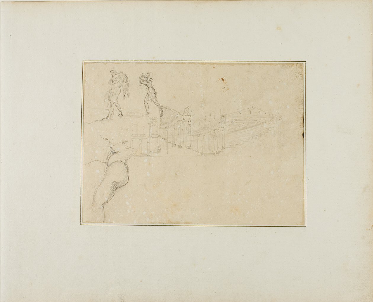 Sezione di una sala a pilastri e tre schizzi di figure da Jean Louis André Théodore Géricault