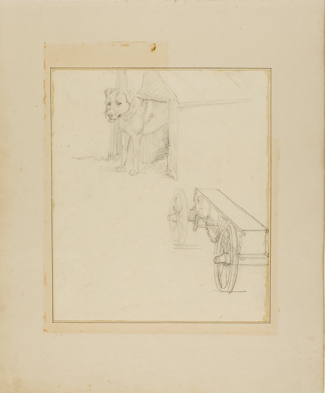Cane in piedi in una casa per cani e studio di un carrello per munizioni da Jean Louis André Théodore Géricault